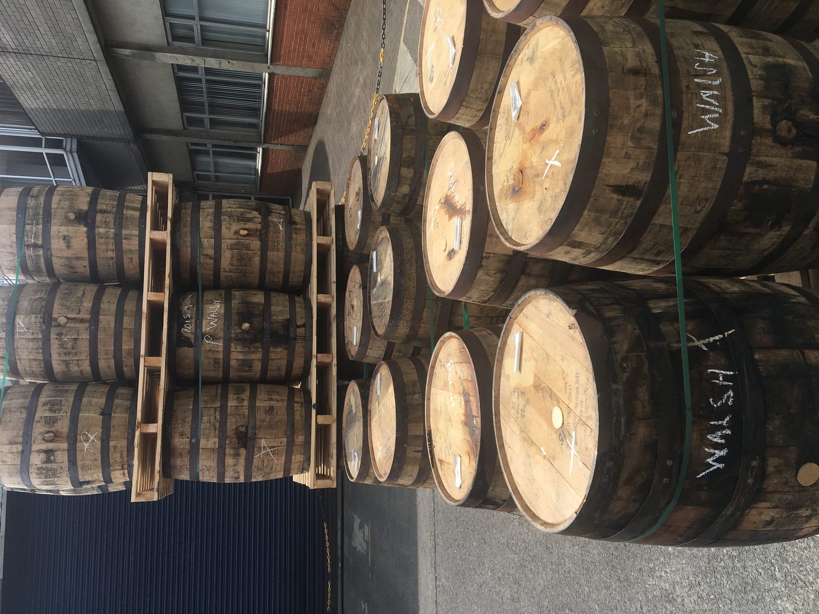 Casks in the sunny yard at Larch Grove