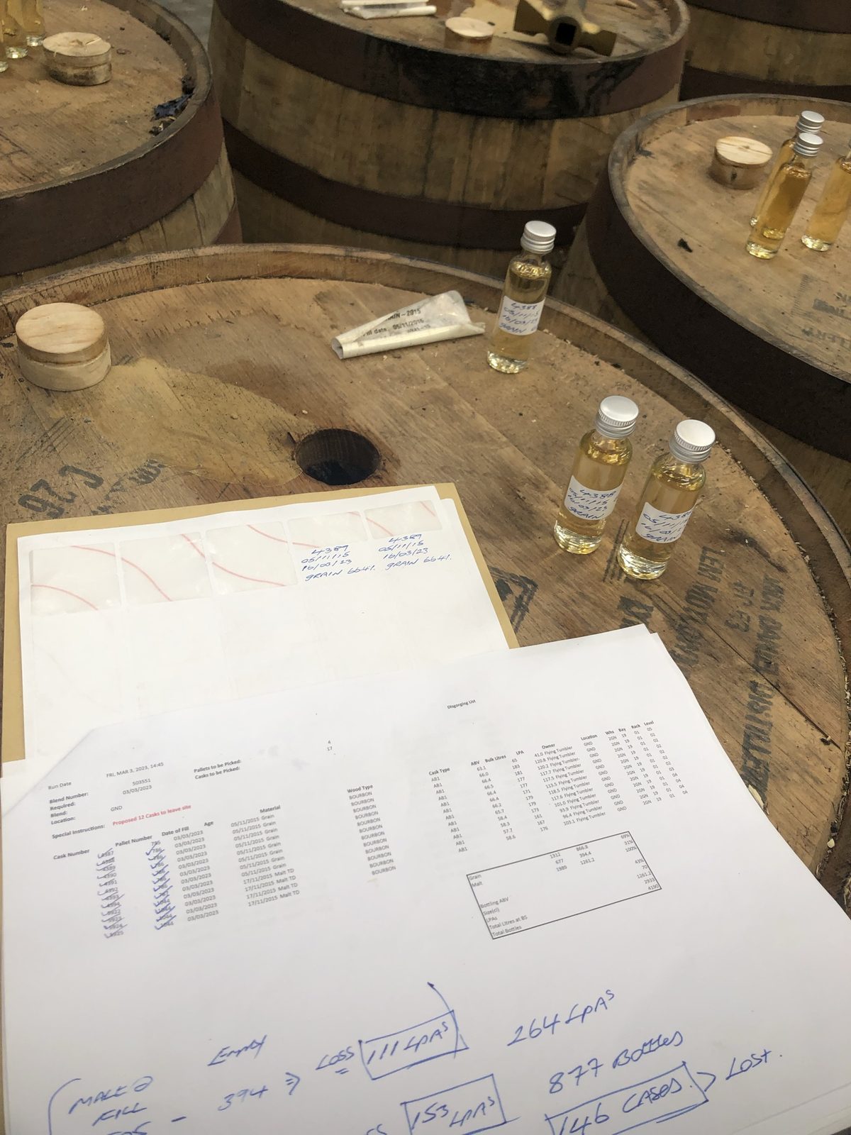 Disgorging list and sample bottles