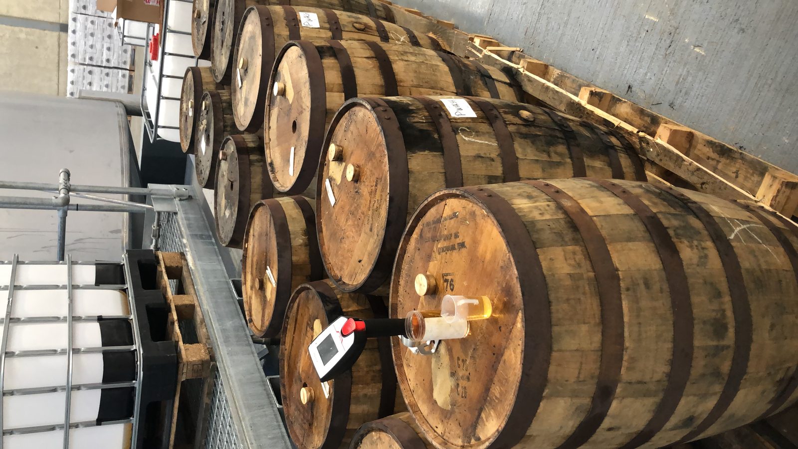 Gauging casks with a clipboard in the bond